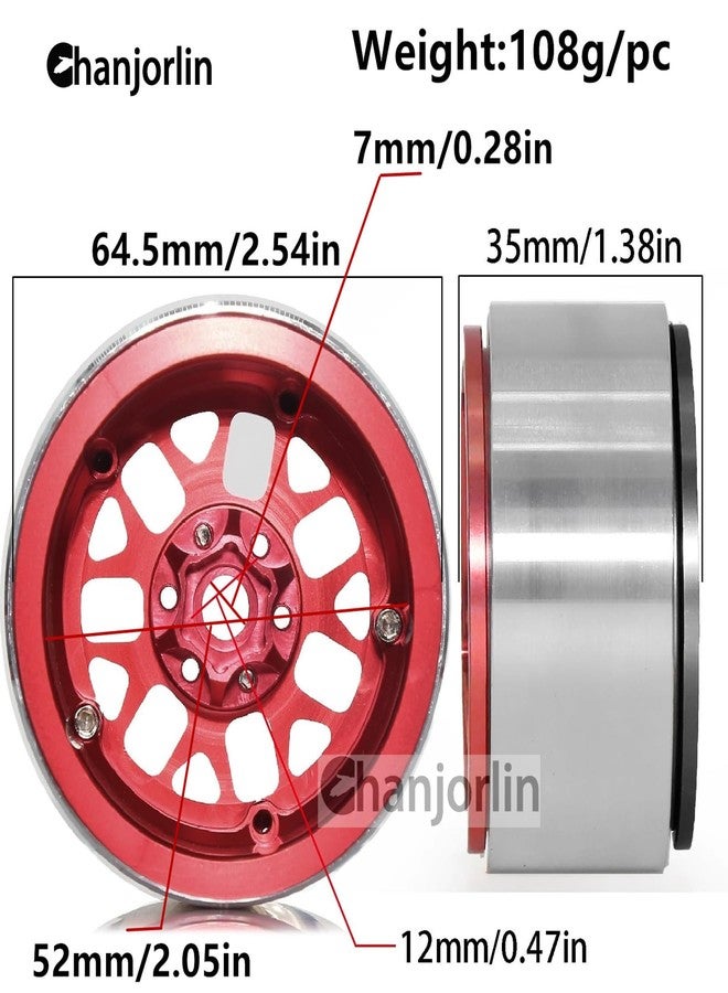 Chanjorlin 2.2 RC Beadlock Wheels Rims 12mm Hex 1/10 Aluminum Alloy Mud Slingers Hubs for 1:10 Rock Crawler Car Axial SCX10 Tamiya CC01 D90 RR10 RC4WD Gen8 Traxxas TRX4 2.2" Tires 4PCS (Red) - Image 2